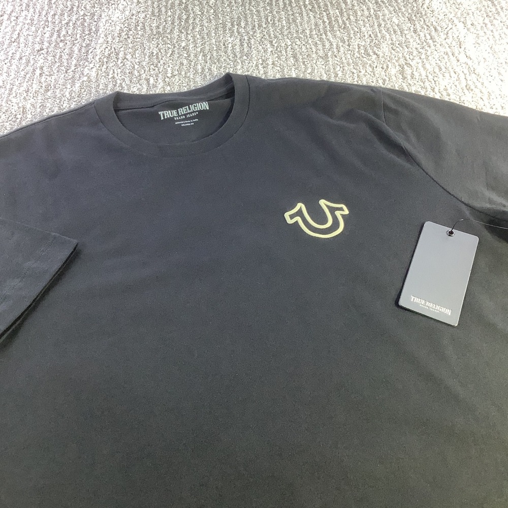 True Religion Mens Relaxed Fit Overseam Puff Tee Shirt Black Size M NWT